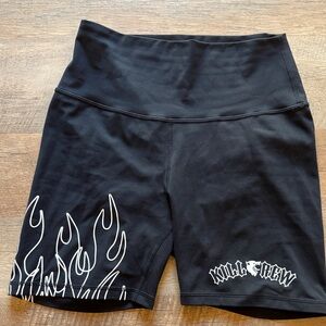 Kill Crew Black High-Waist Bike Shorts with White Flame Graphic